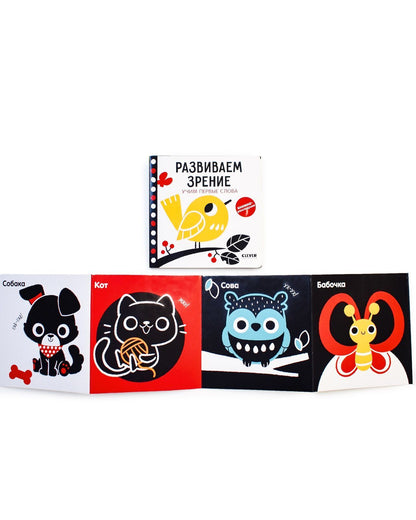 Контрастная книжка-раскладушка. Развиваем зрение. Учим первые слова